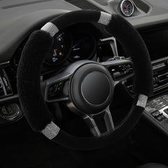 Achiou rhinestone fluffy steering wheel cover front view, enhances style and grip.