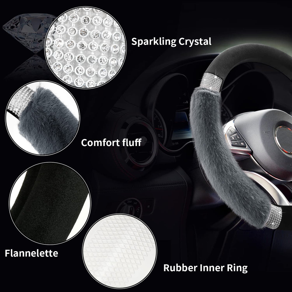 Achiou universal-fit 14.5-15 inch steering wheel cover shown in cabin.