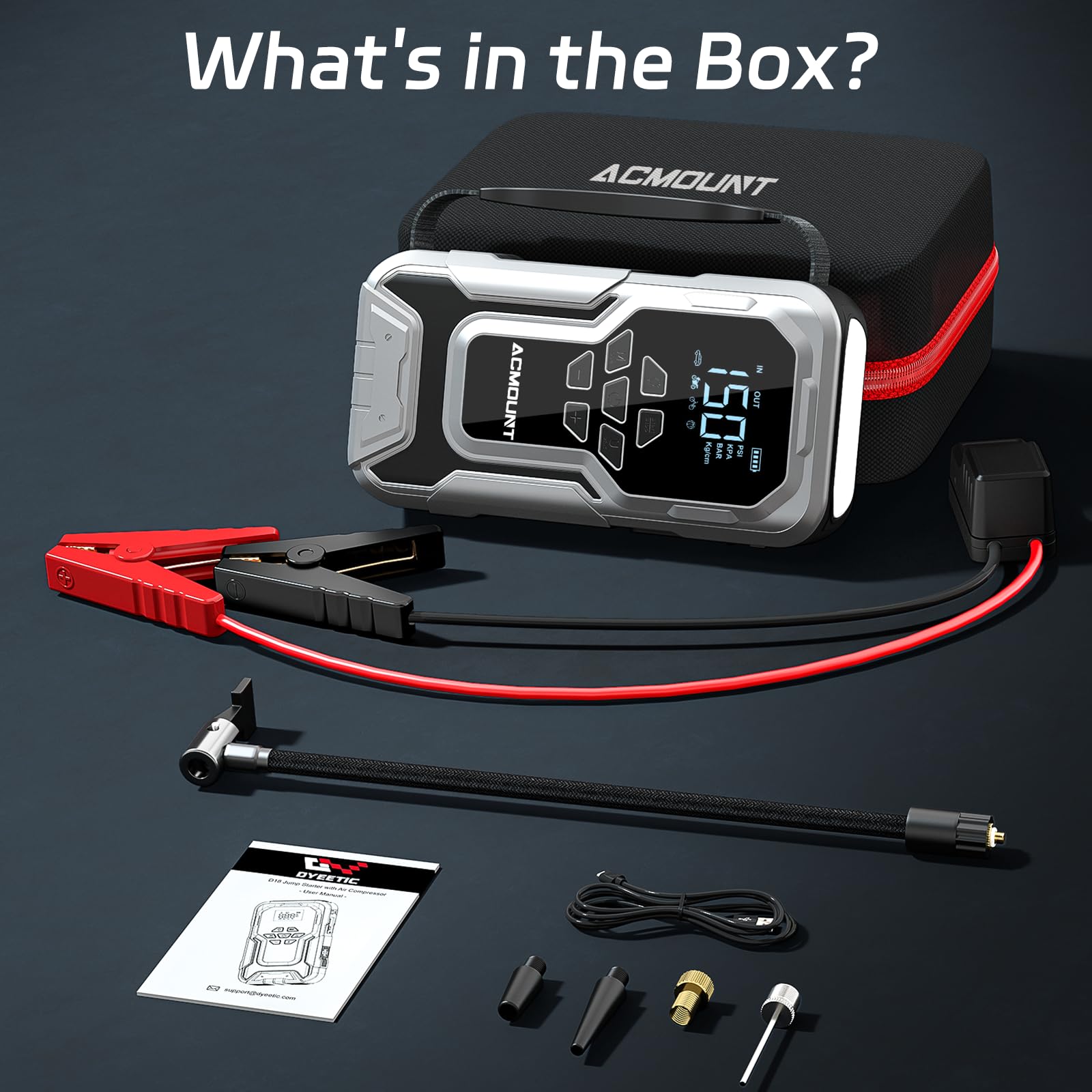 Acmount D18 all-in-one emergency kit combines power, inflation, and safety in one unit.
