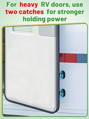 Adhesive tape included demonstrates easy no-drill mounting on RV doors.
