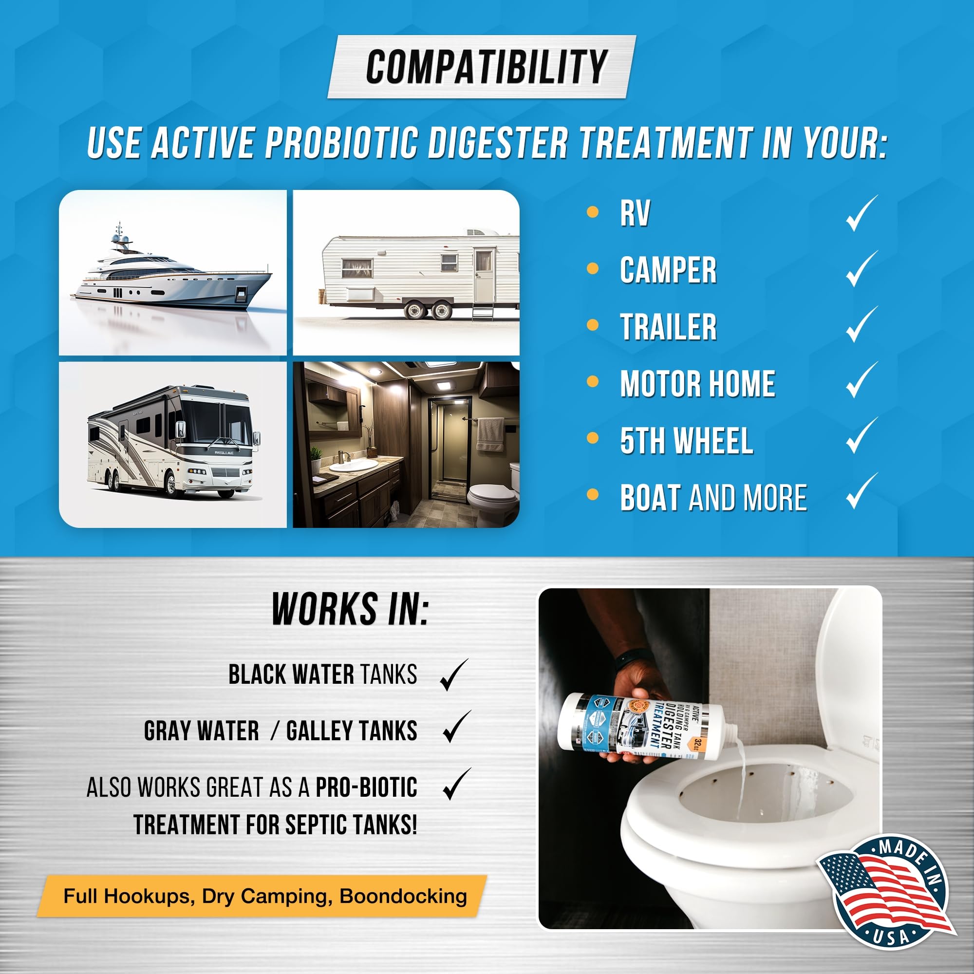 ACTIVE RV odor control keeps campground visits fresher and more comfortable.