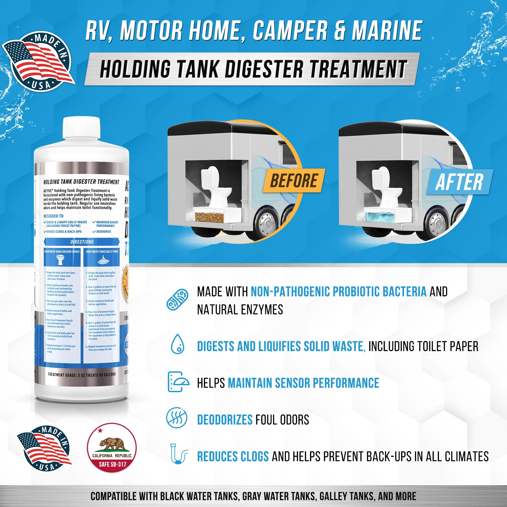 ACTIVE RV pouring into a camper toilet to start waste digestion.