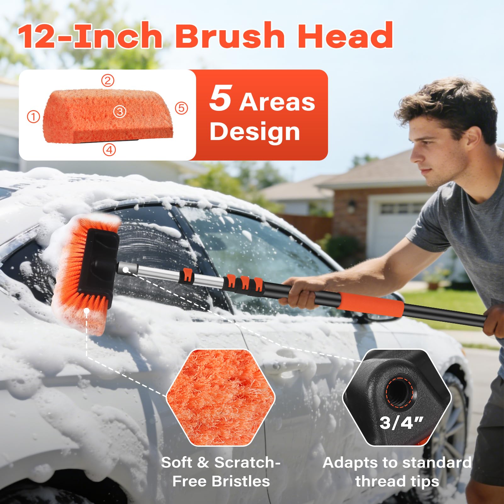 ACTREY long-handle tire brush reaches undercarriage without bending.