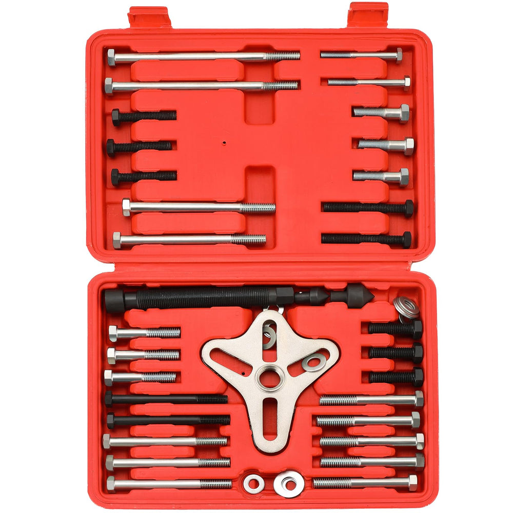Acymner harmonic balancer puller set inside a durable carrying case for portable use.