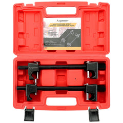 Acymner MacPherson strut compressor setup demonstrates heavy-duty gear for safe spring compression.