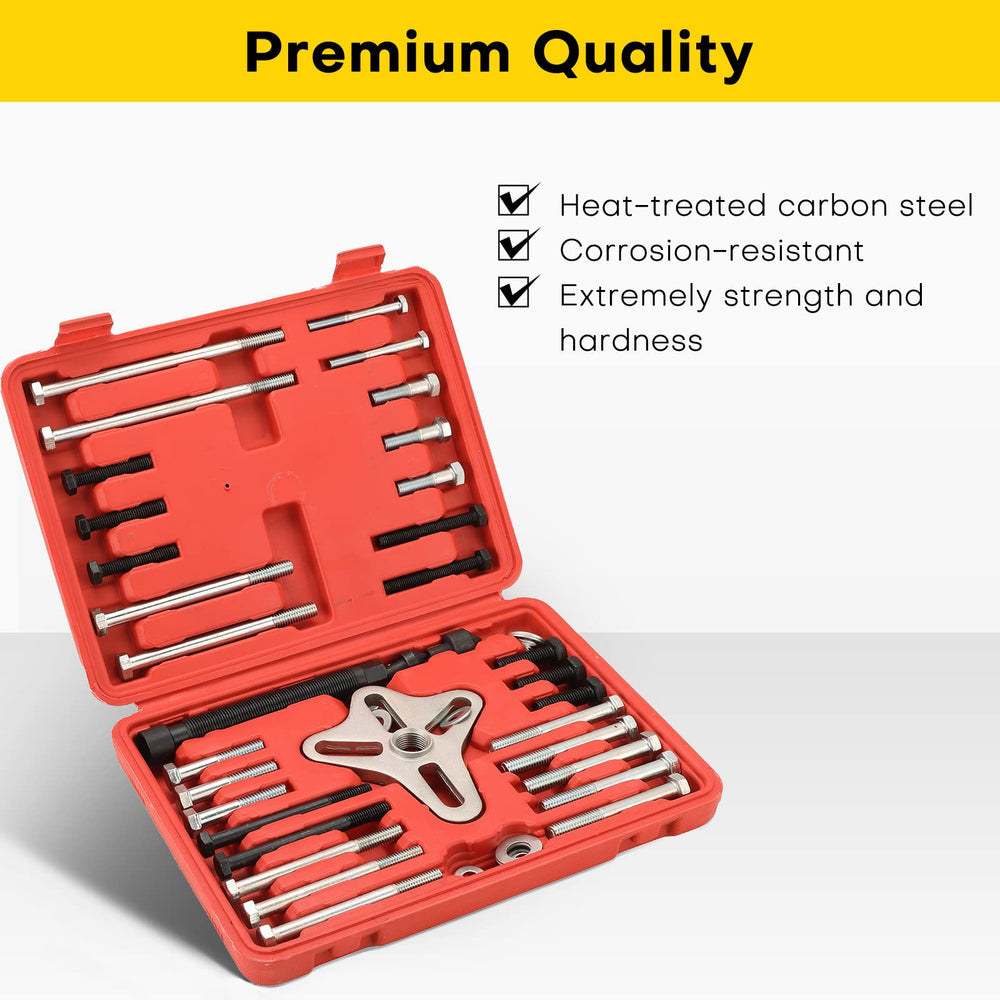 Acymner steering wheel puller assembly showing precise alignment and safe lifting.