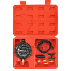 Acymner vacuum and fuel pump tester kit shown for engine diagnostics with complete readings