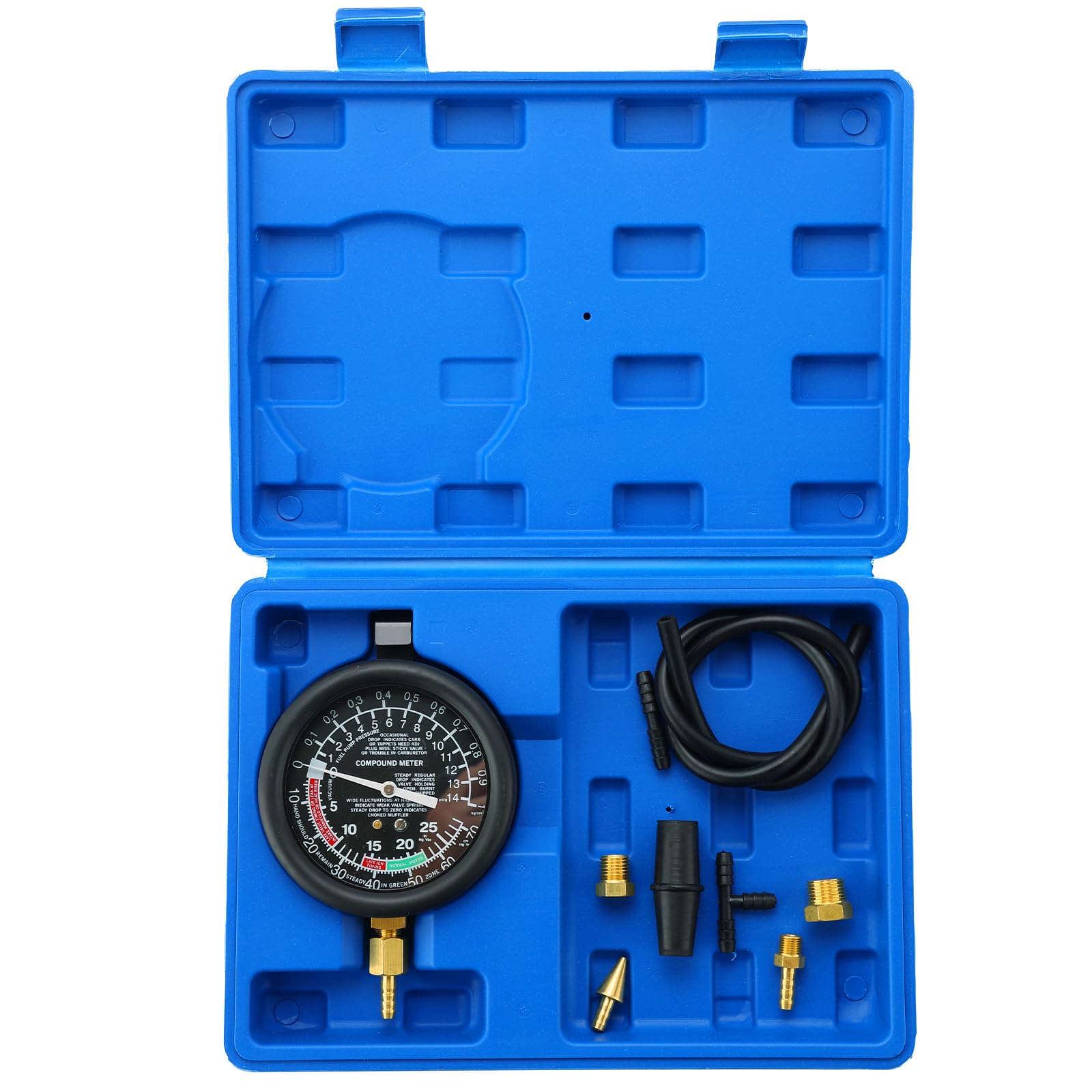 Acymner vacuum and fuel pump tester gauge close-up for quick fuel pressure checks