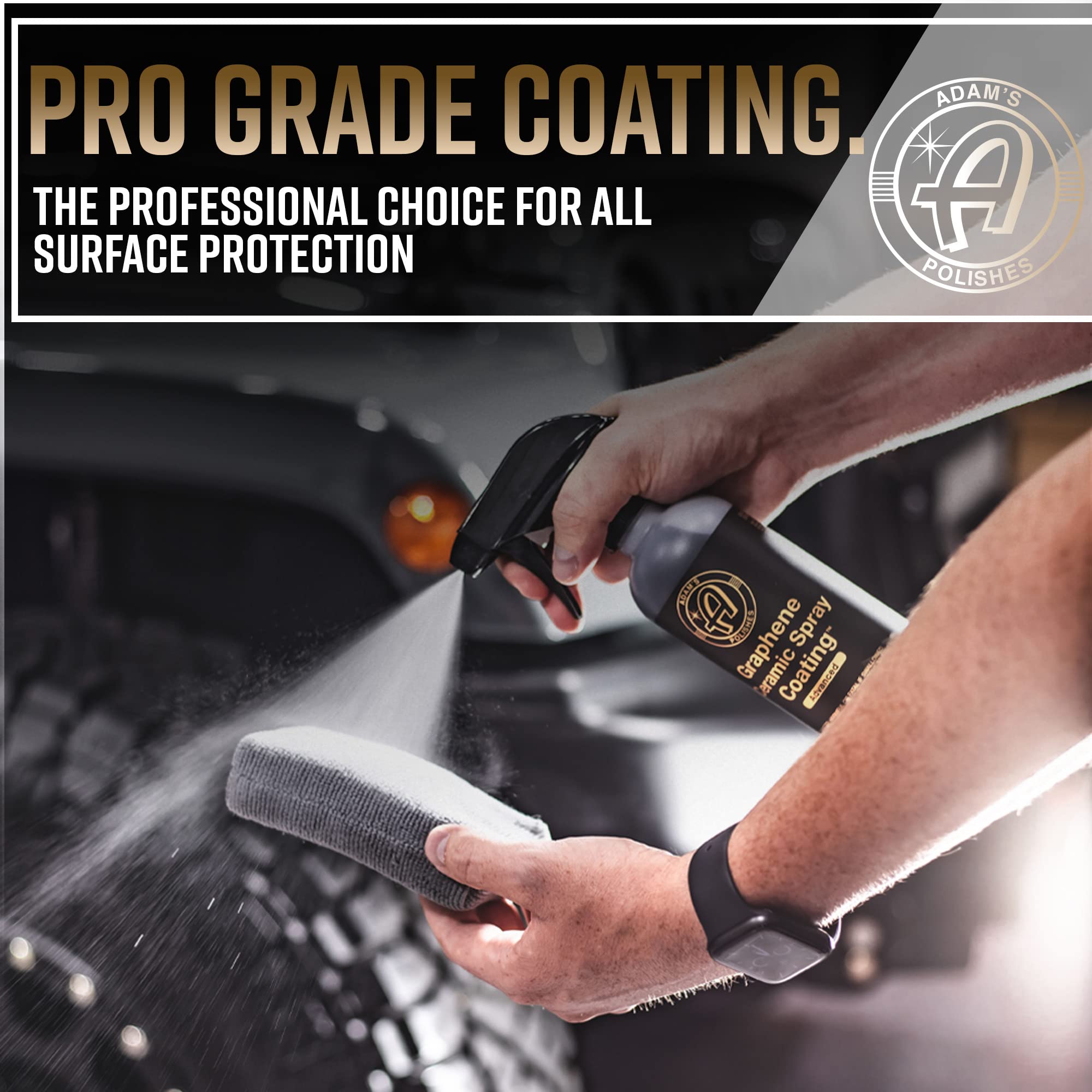 Adam's Ceramic Glow Technology activates under UV light for visible coating progress.