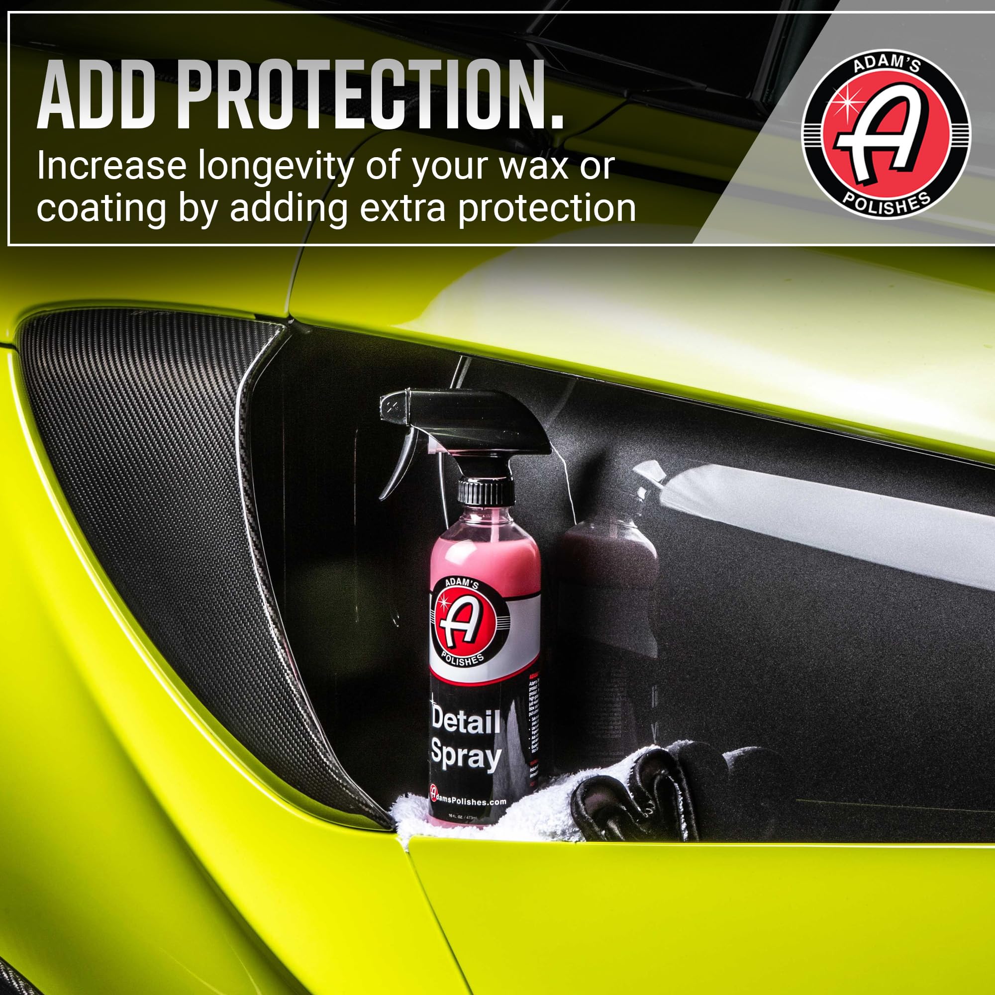Adam's Detail Spray on surface showing high-gloss reflection.