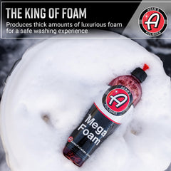 Adam's Mega Foam foam cannon setup provides heavy suds for efficient, protected vehicle cleaning