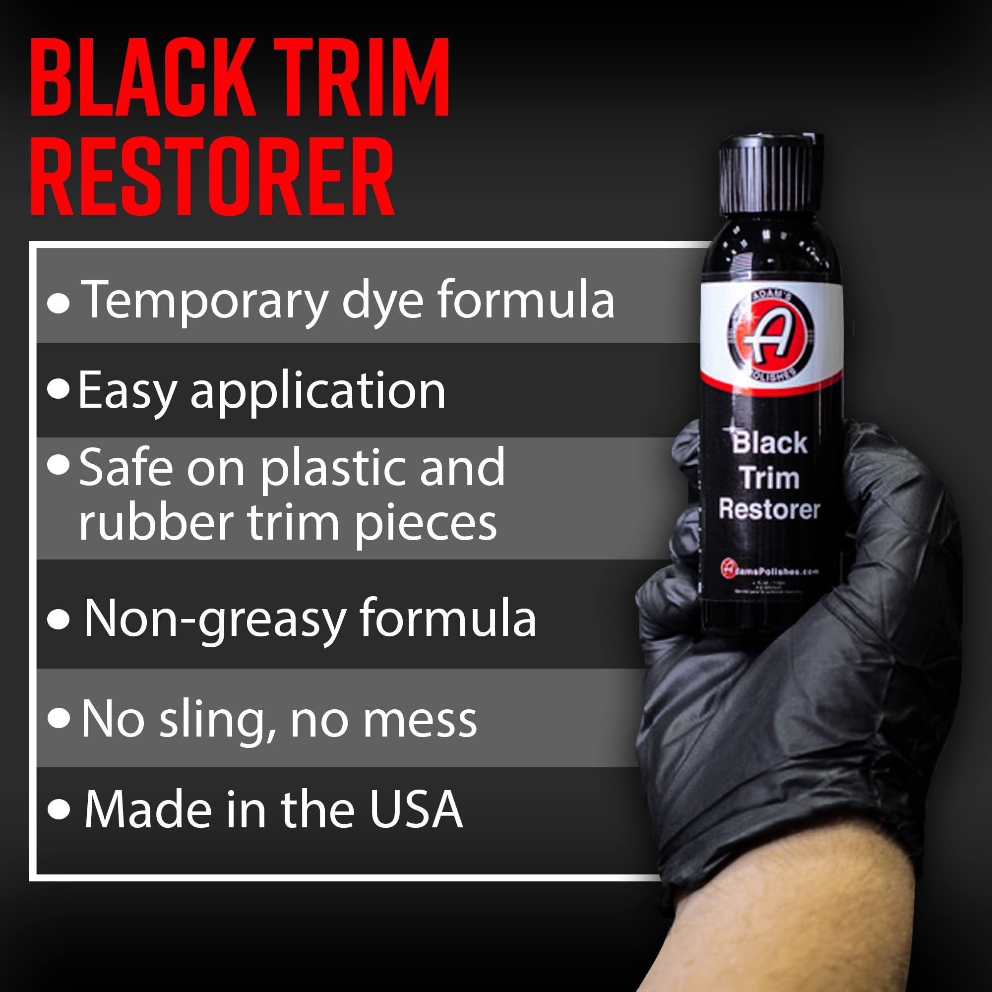 Adam's Polishes Black Trim Restorer applicator enables smooth, even application