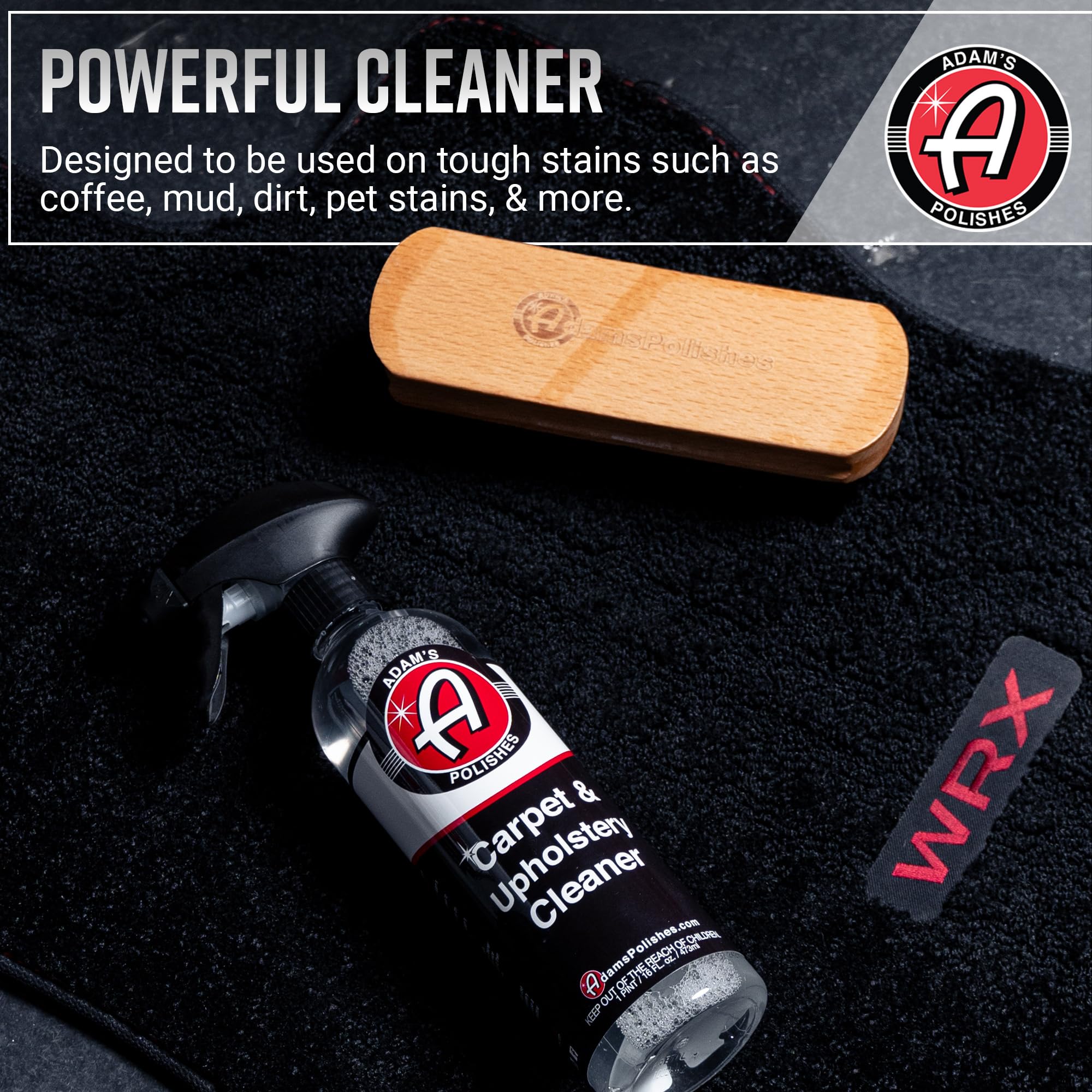 Adam's Polishes Carpet Cleaner non-foaming formula supports safe cleaning.