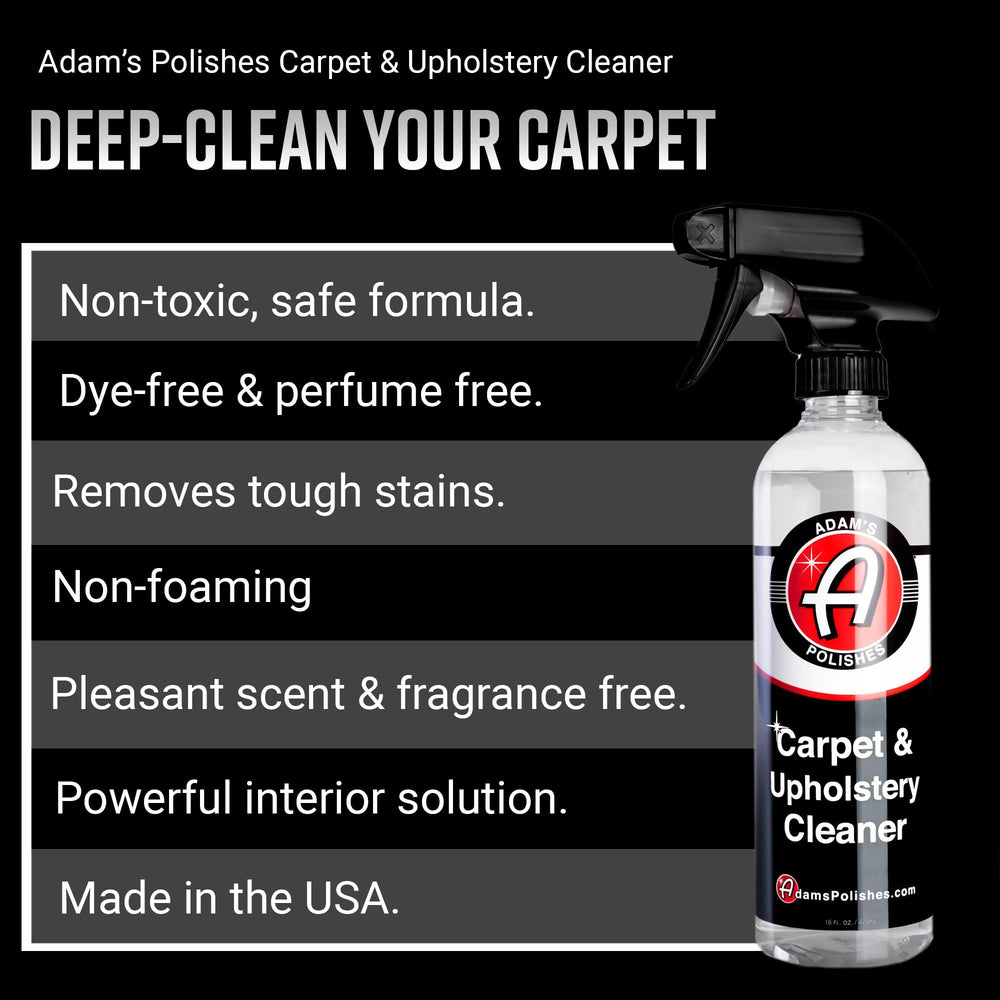 Adam's Polishes Carpet Cleaner spray-action shows quick agitation for stubborn stains.