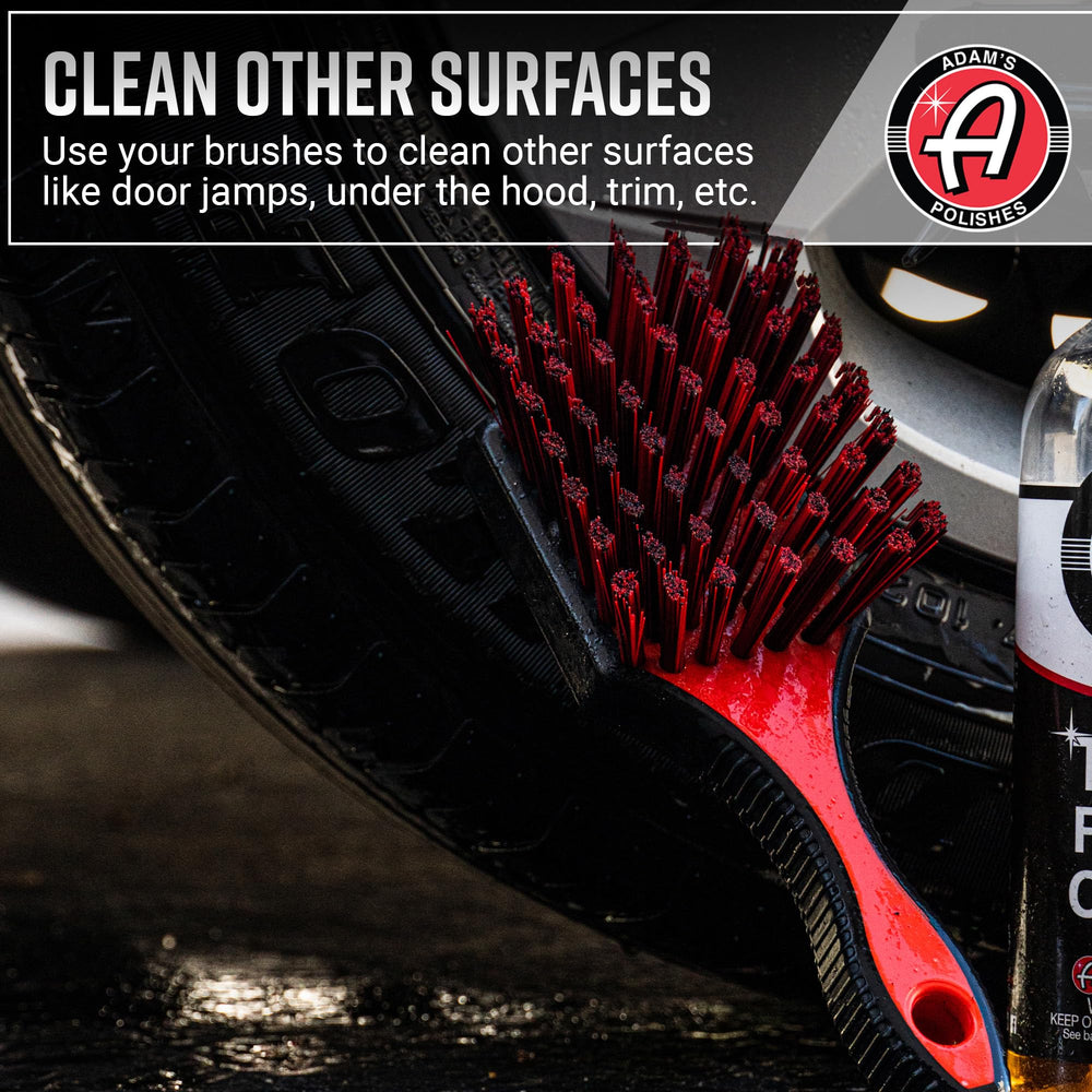 Adam's Polishes cleaning tools closeup highlights durable bristles.