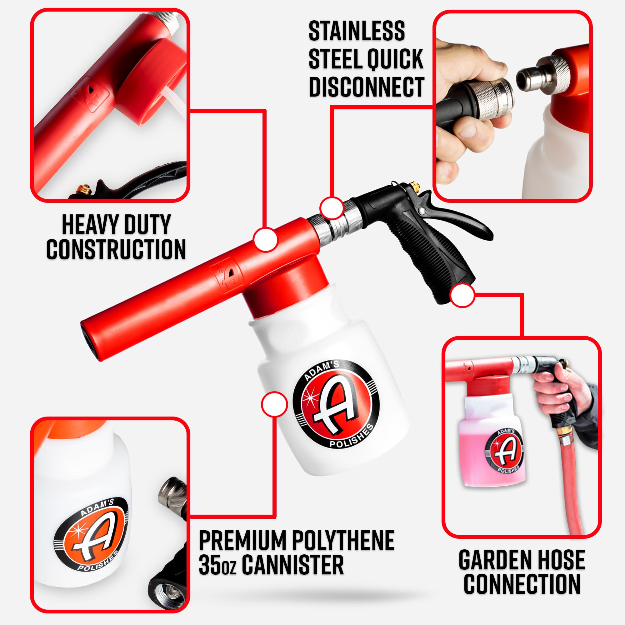 Adam's Polishes Foam Gun delivering dense foam for thorough coating