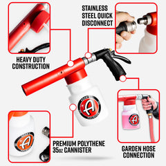 Adam's Polishes Foam Gun delivering dense foam for thorough coating