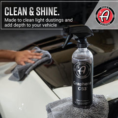 Graphene CS3 waterless wash spray on motorcycle producing reflective gloss
