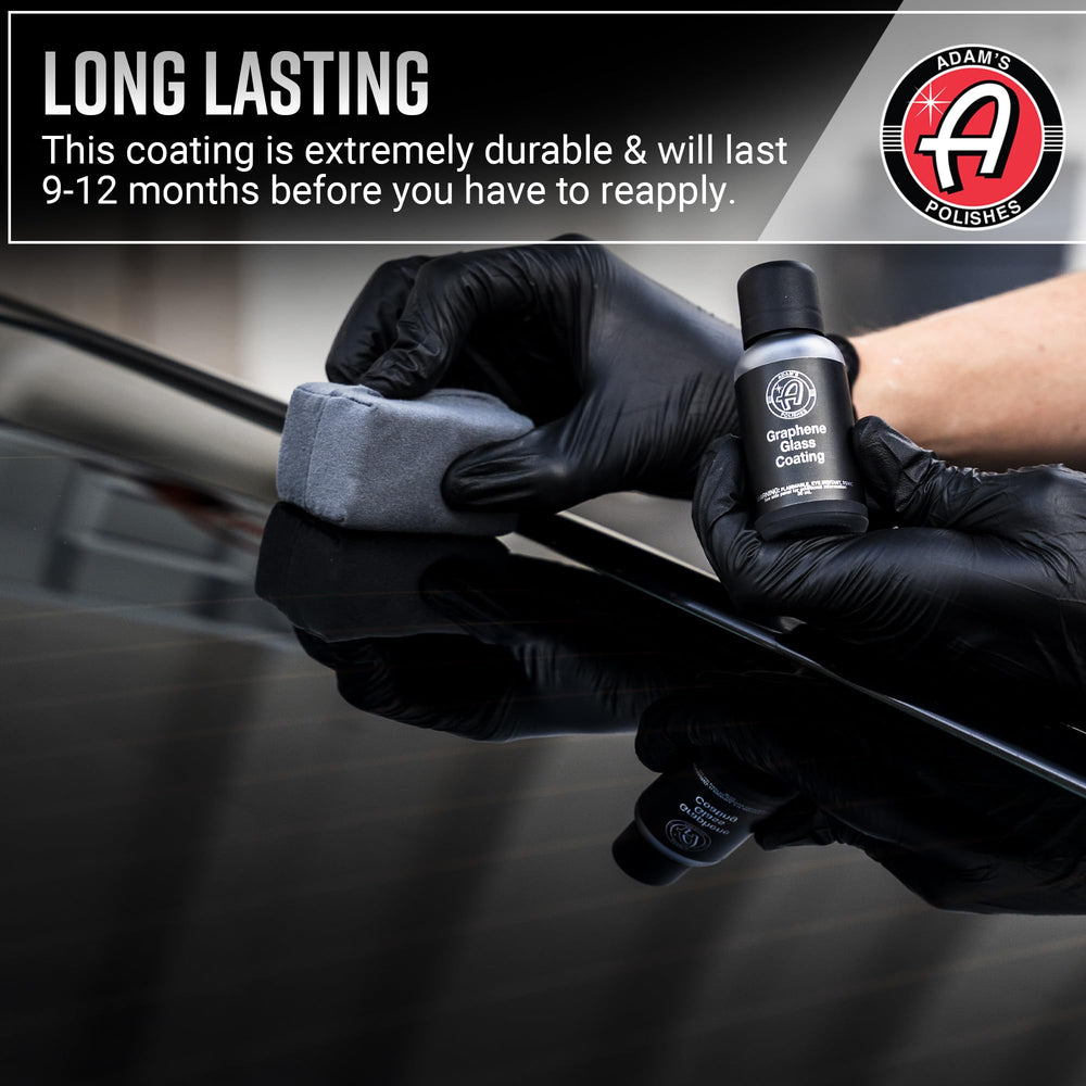 Adam's Polishes Graphene Glass Coating provides 9-12 month protective durability for glass