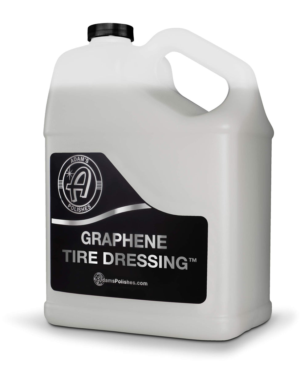 Adam's Graphene Tire Dressing bottle delivers a deep black satin look with water-repellent protection.