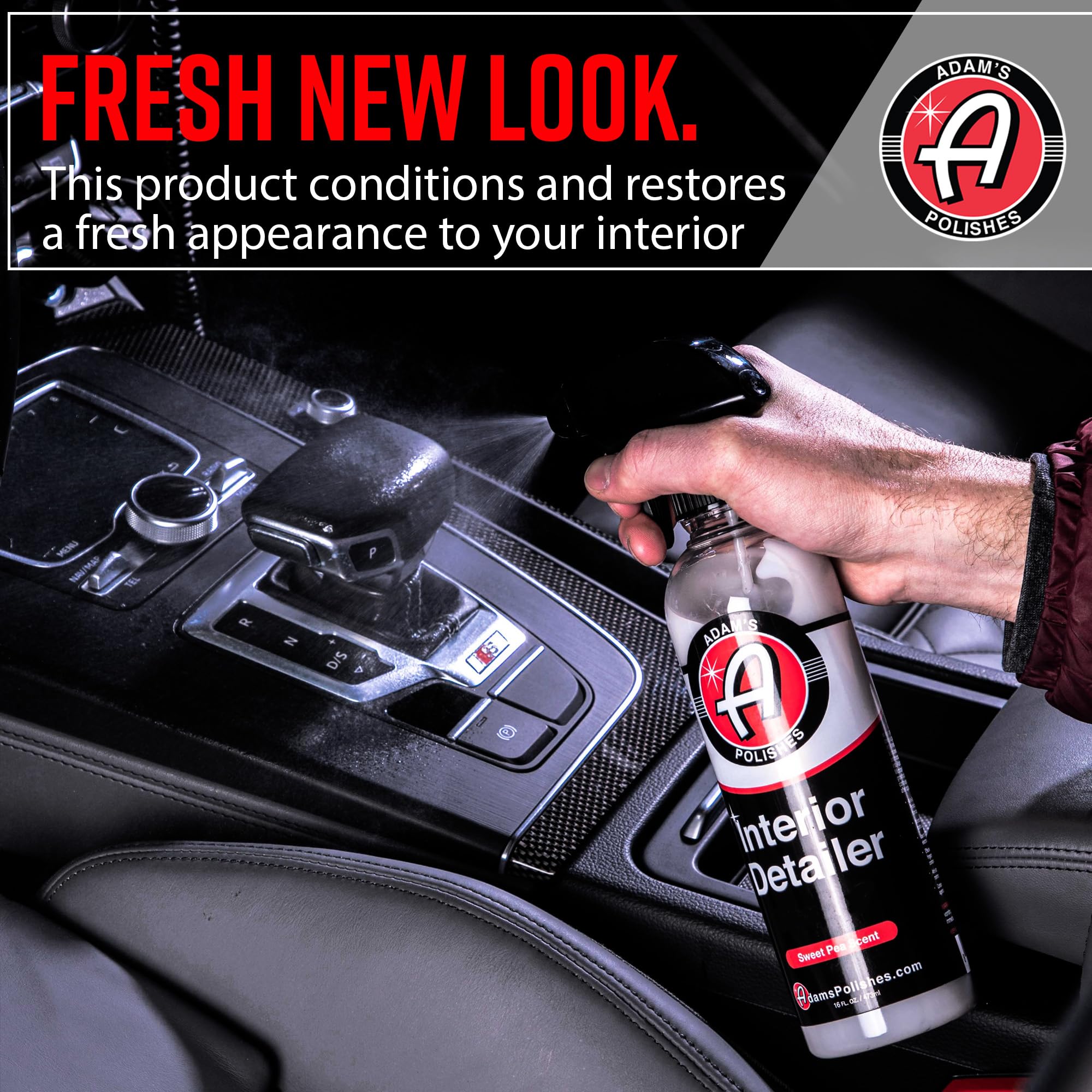 Adam's Polishes Interior Detailer Sweet Pea electronic surface clean protects touchscreens and controls.