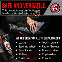 Adam's Polishes Interior Detailer Sweet Pea spray mist delivers even coverage on dashboards and panels.