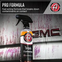 Adam's Polishes Iron Remover spray application highlights quick red bleed reaction for iron particle removal