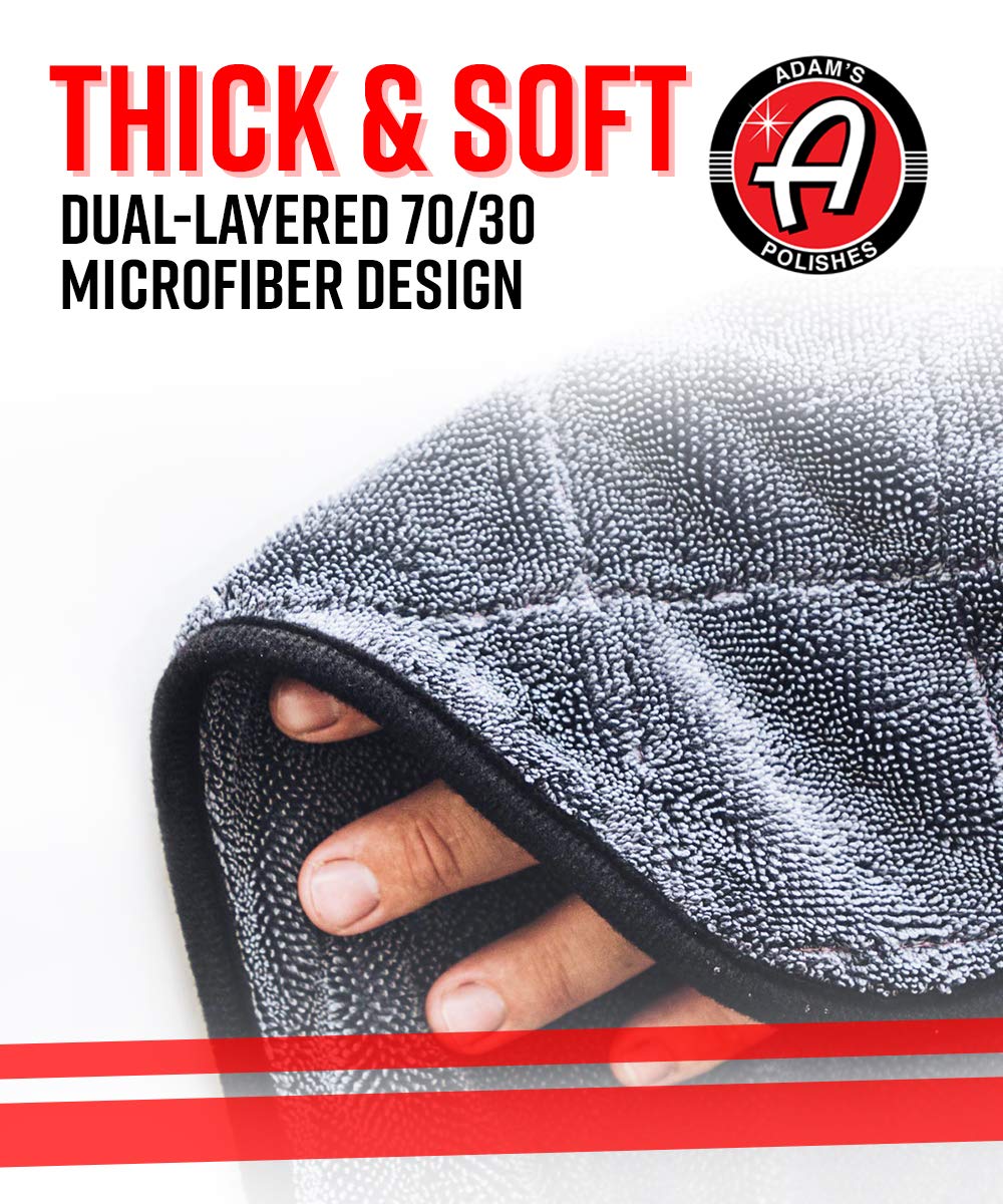 Dual layer microfiber construction enhances water pickup on Adam's Polishes towel.