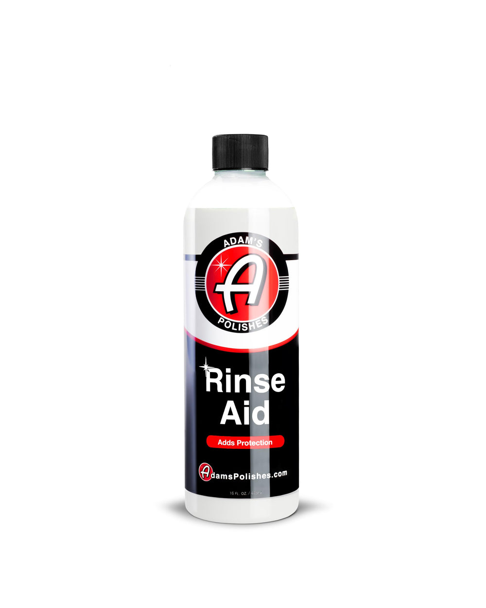 Adam's Polishes Rinse Aid 16oz bottle boosts exterior protection and gloss.