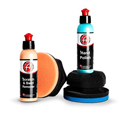 Adam's Polishes Scratch Remover in action on dark paint, reducing visible swirls and scratches