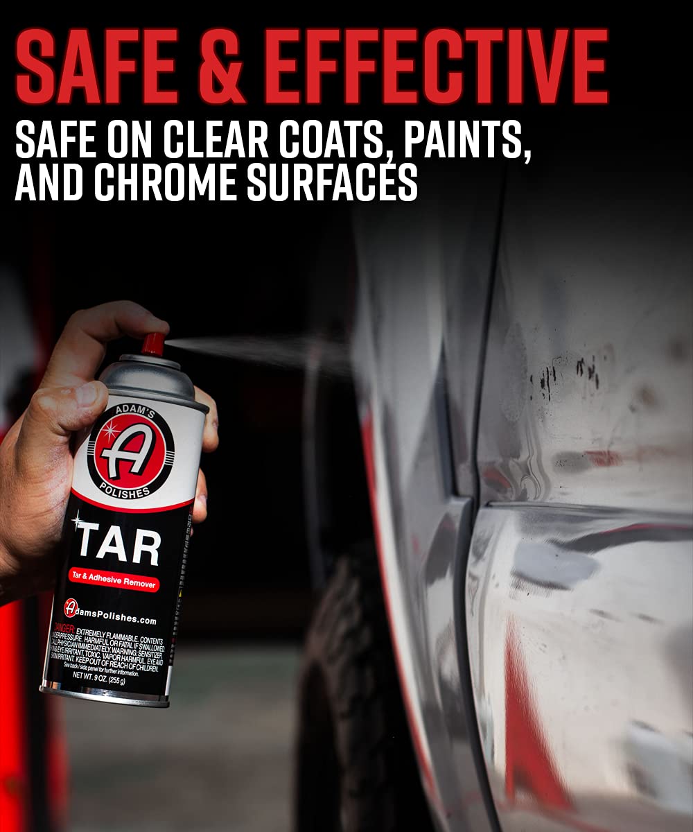 Adam's Polishes Tar 9oz badge removal on a car panel.