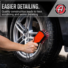 Adam's Polishes tire brush used with Tire Cleaner for thorough scrubbing