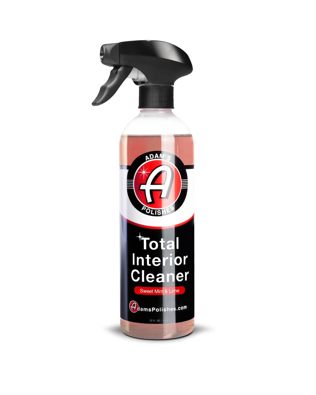 Adam's Polishes Total Interior bottle pour demonstrates controlled application and even coverage
