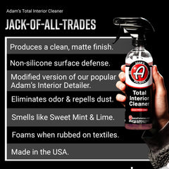 Adam's Polishes Total Interior spray application on a dash for quick protection