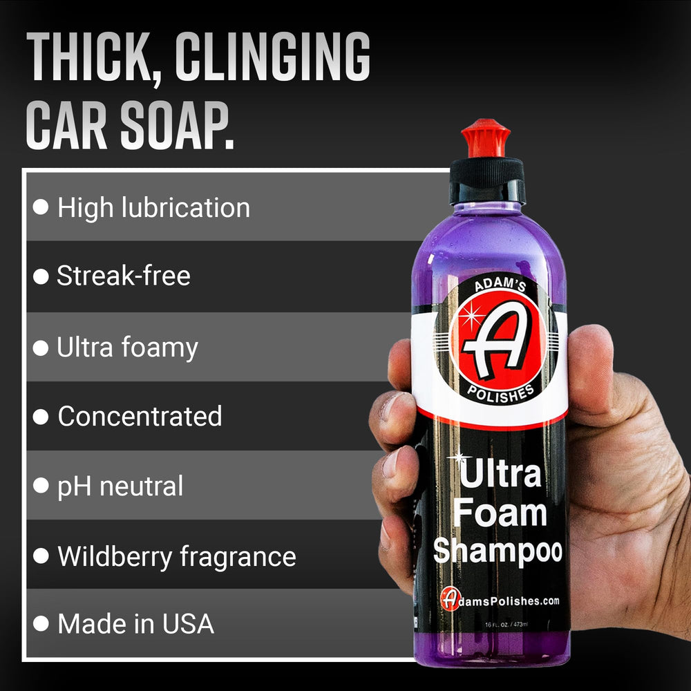 Adam's Polishes Ultra Foam Shampoo bottle pour enables quick, controlled dilution