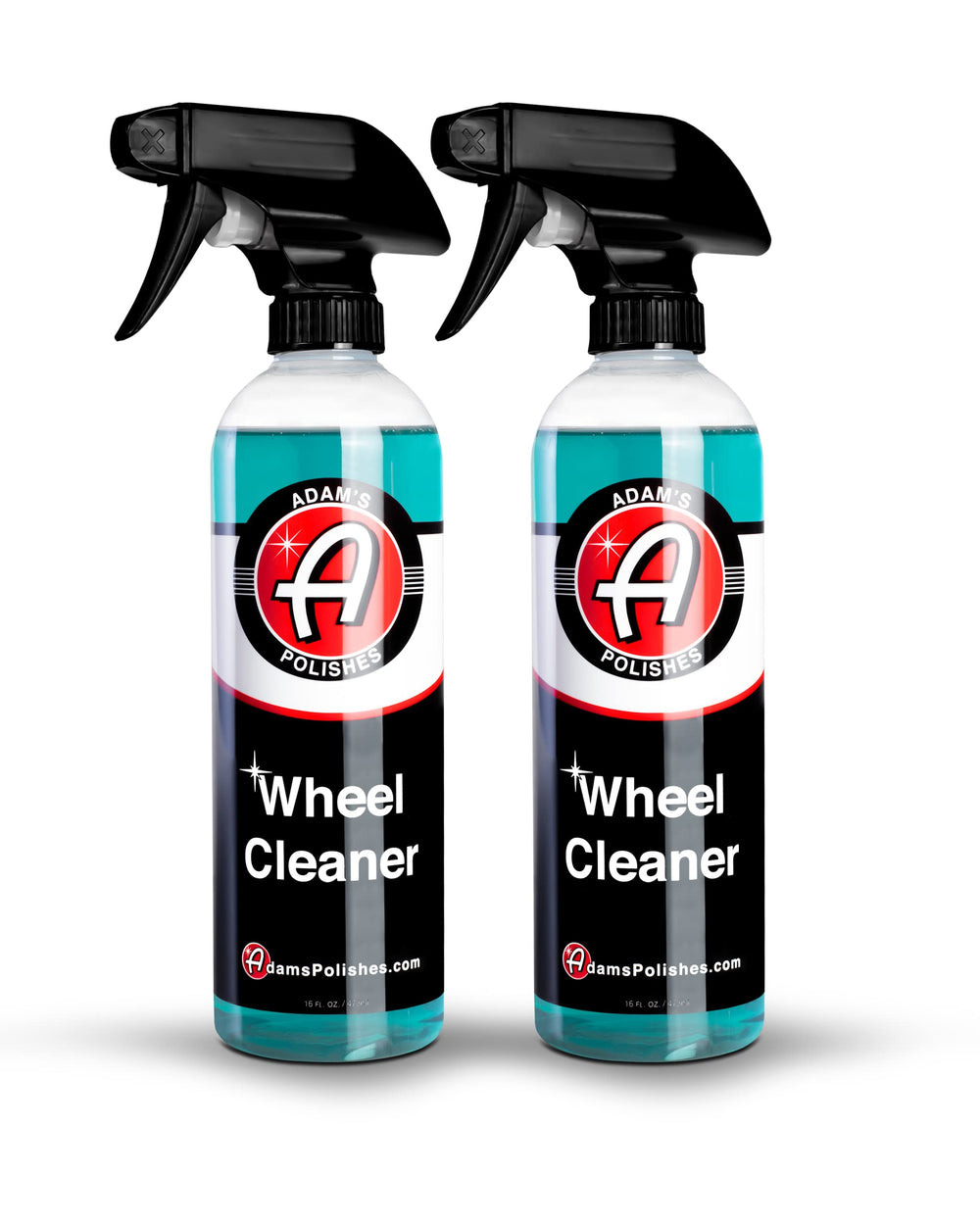 Adam's Polishes Wheel Cleaner 2-Pack bottle closeup with spray nozzle for easy application.