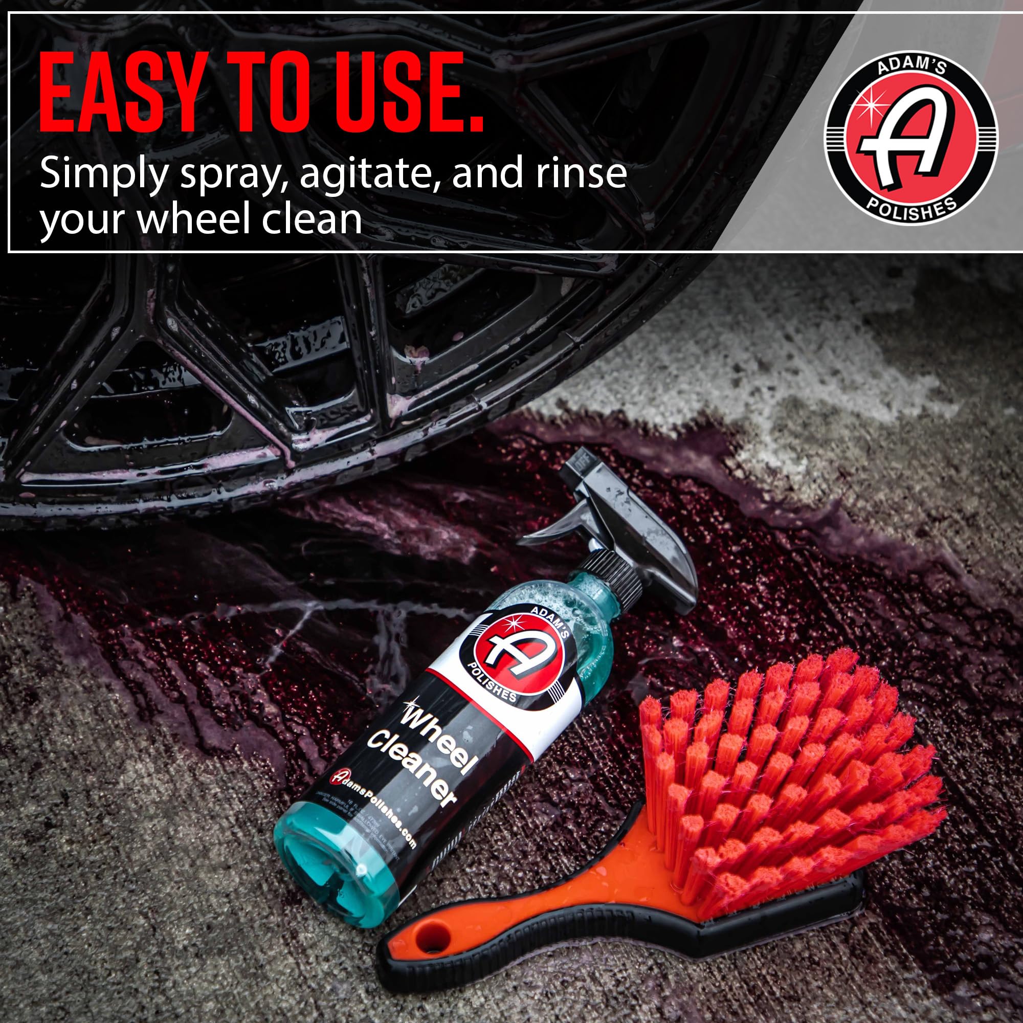 Adam's Polishes Wheel Cleaner bottle label with usage instructions.