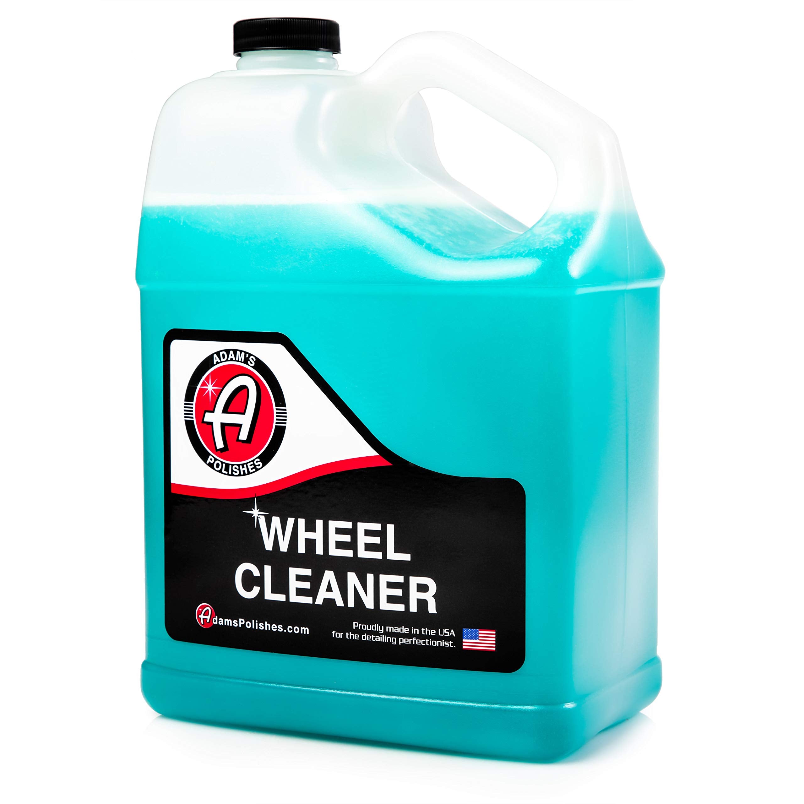 Adam's Polishes Wheel Cleaner bottle pour demonstrates easy application for brake dust removal.