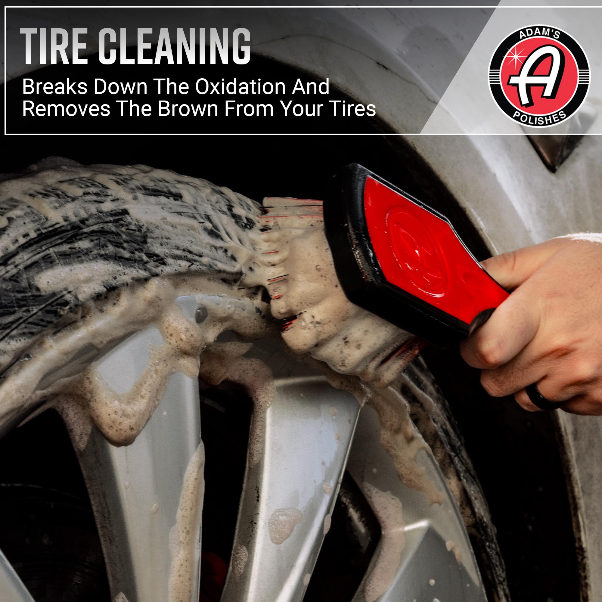 Tire sidewall clean with Adam's Polishes Wheel & Tire Cleaner for renewed look