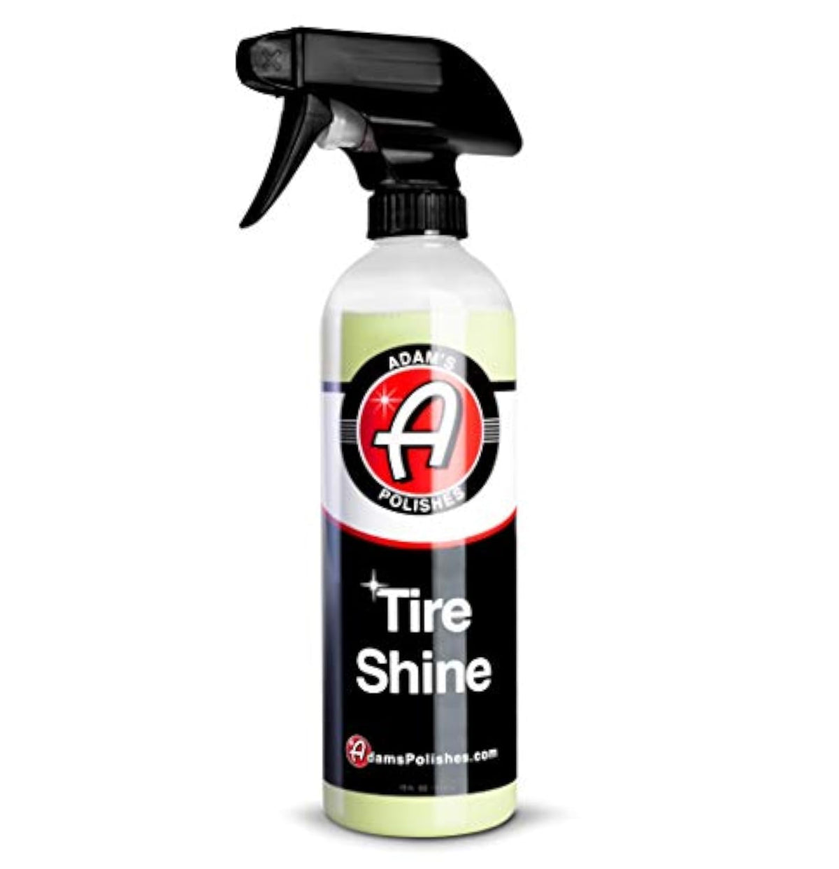 Adam's Tire Shine bottle pour demonstrates precise application for a slick finish