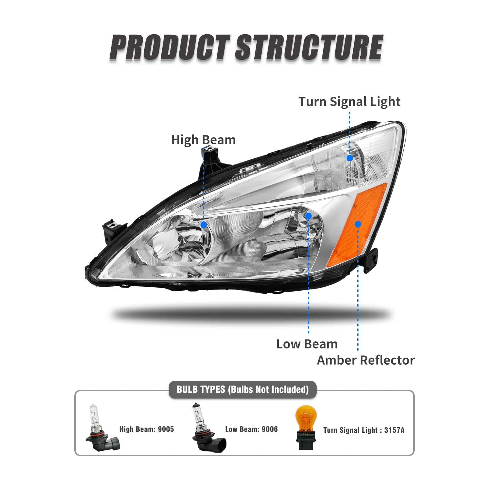 ADCARLIGHTS headlight assembly right oe fitment for Honda Accord 2003-2007