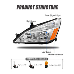 ADCARLIGHTS headlight assembly right oe fitment for Honda Accord 2003-2007