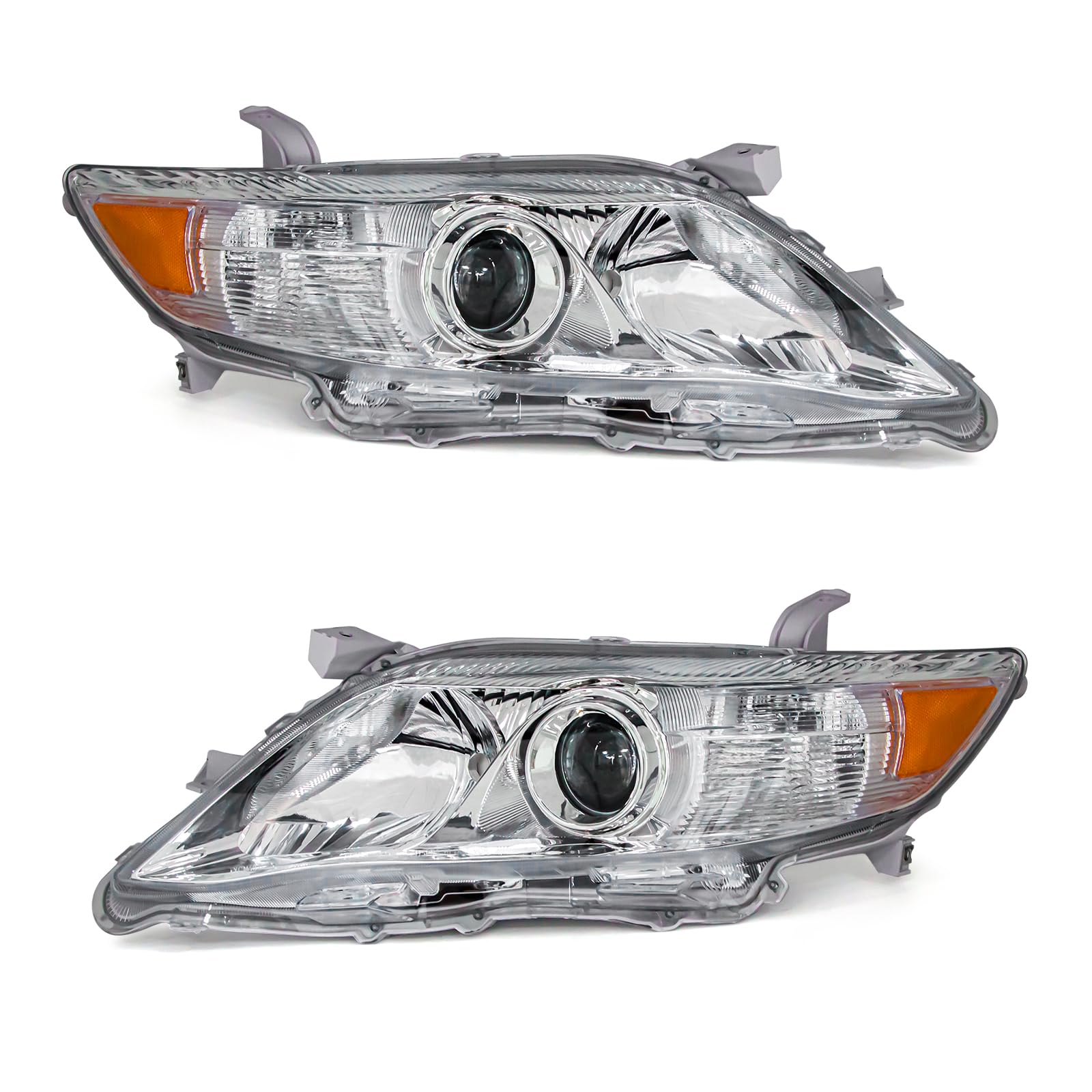 ADCARLIGHTS Camry headlight driver-side chrome housing with amber reflector for clear night visibility.