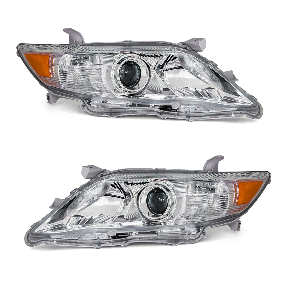 ADCARLIGHTS Camry headlight driver-side chrome housing with amber reflector for clear night visibility.