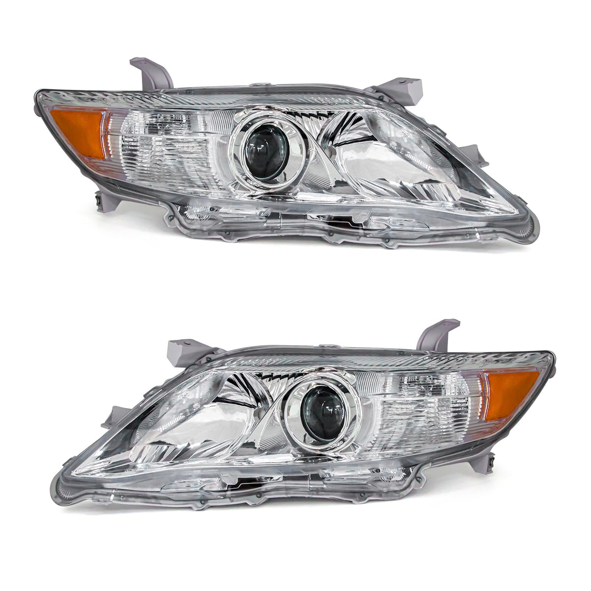 ADCARLIGHTS Camry headlight driver-side chrome housing with amber reflector for clear night visibility.