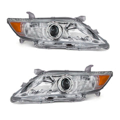 ADCARLIGHTS Camry headlight driver-side chrome housing with amber reflector for clear night visibility.