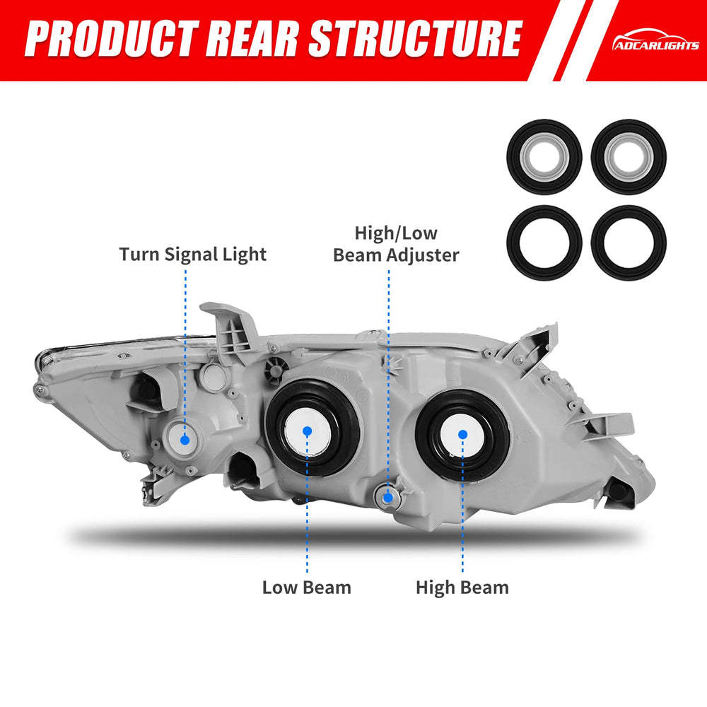 ADCARLIGHTS Camry headlight lens clear with UV coating for durable clarity.