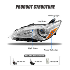 AdcarLights Camry headlight rear view, chrome housing right side for durability.