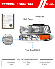 ADCARLIGHTS Chevy Silverado right headlight with chrome housing enhances alignment and daytime visibility