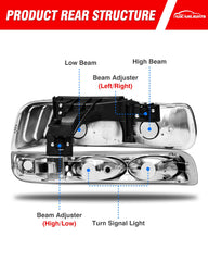 ADCARLIGHTS Chevy Tahoe headlight with chrome housing and amber reflector improves nighttime visibility